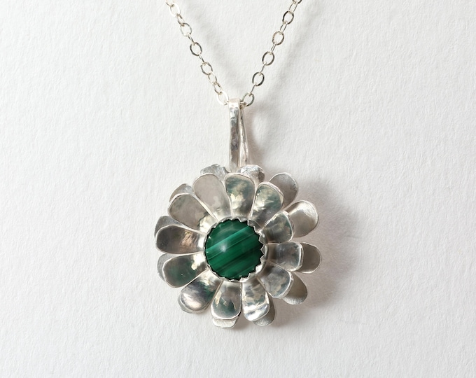 Wild Chrysanthemum Necklace, Malachite, Sterling Silver