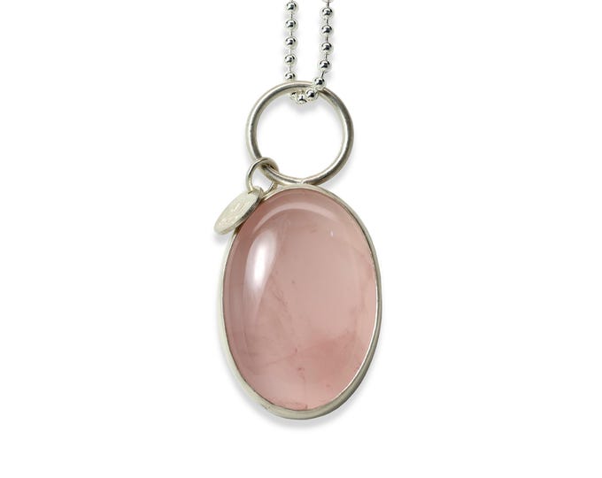 One of a Kind Large Stone Statement Necklace, Rose Quartz, Sterling Silver