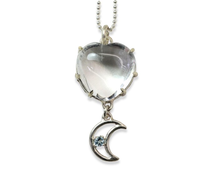 One of a Kind Crystal Puff Heart Statement Necklace, Crystal Quartz, Topaz, Sterling Silver