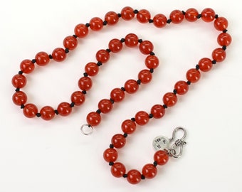 Red Carnelian Bead Necklace, Carnelian, Sterling Silver, 19 inches