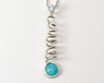 Rising Star Necklace, Fine Amazonite, Blue Topaz, Sterling Silver