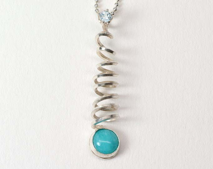 Rising Star Necklace, Fine Amazonite, Blue Topaz, Sterling Silver