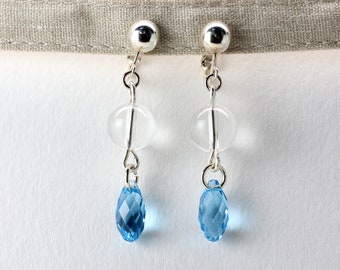 Morning Dew No Piercing Ear Clip, Sterling Silver, Natural Crystal Quartz, Lead Free Swarovski Crystal