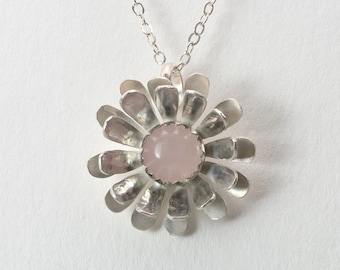 Wild Chrysanthemum Necklace, Rosy Quartz, Sterling Silver