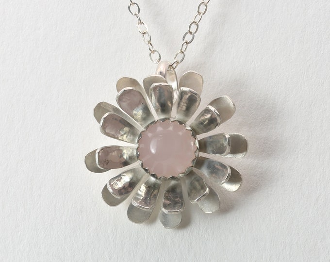 Wild Chrysanthemum Necklace, Rosy Quartz, Sterling Silver