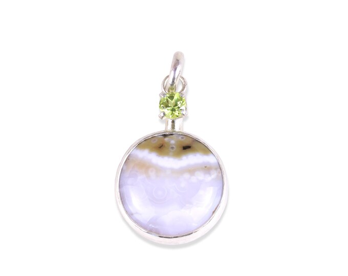 One of a Kind Double Stone Drop Charm, Ocean Jasper, Peridot, 940 Argentium Silver