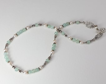 Ocean Precious Bead Necklace, Aquamarine, Freshwater Pearl, Sterling Silver, One of a Kind