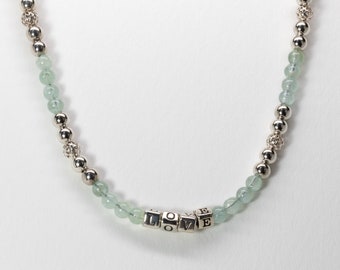 Love Bead Necklace, Sterling Silver, Fine Aquamarine