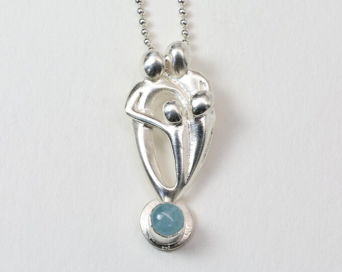 Family Love Necklace, Fine Aquamarine, Sterling Silver
