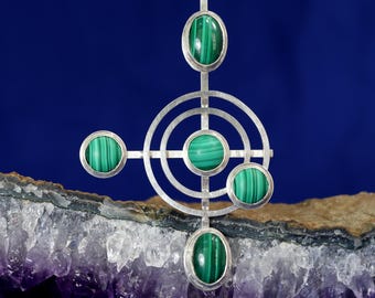 Green Stone Galaxy Statement Necklace, Sterling Silver, Malachite
