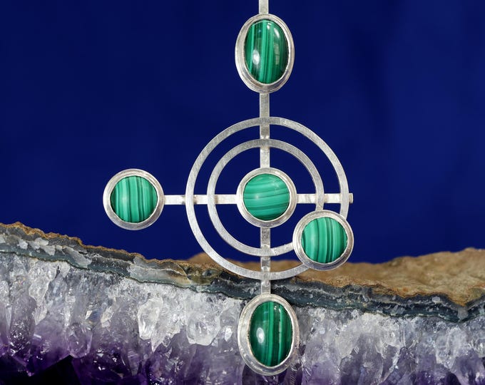 Green Stone Galaxy Statement Necklace, Sterling Silver, Malachite