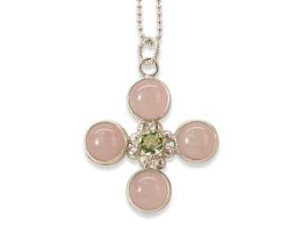 Wildflower Necklace, Rosy Quartz, Lemon Quartz Necklace, Sterling Silver