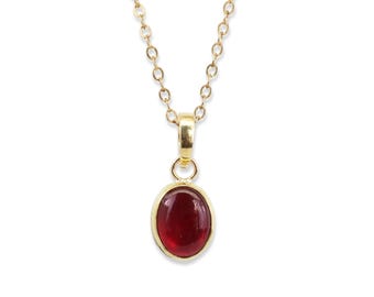 Oval Ruby Pendant, Natural African Ruby, 14k Solid Gold, .925 Sterling Silver