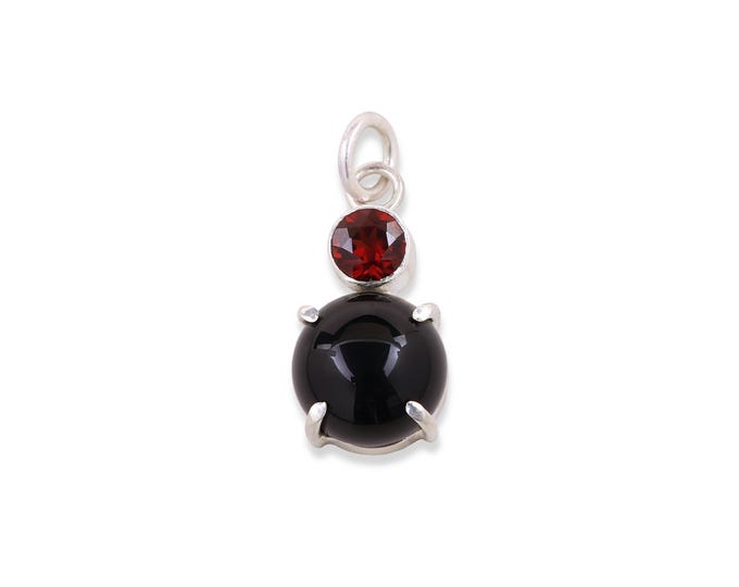 Double Stone Drop Charm, Black Onyx, Garnet , 940 Argentium Silver