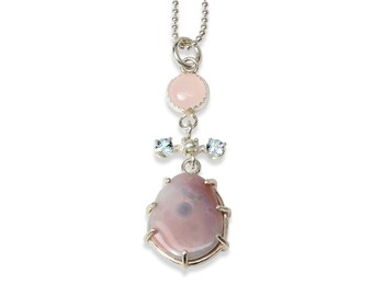 One of a Kind Pink Ocean Jasper Necklace, Ocean Jasper, Rosy Quartz, Blue Topaz, Sterling Silver