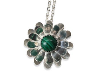 Wild Chrysanthemum Necklace, Malachite, Sterling Silver