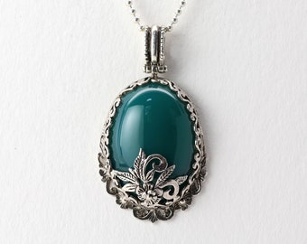 Vintage One of a Kind Garden Necklace, Teal Chalcedony,  Sterling Silver