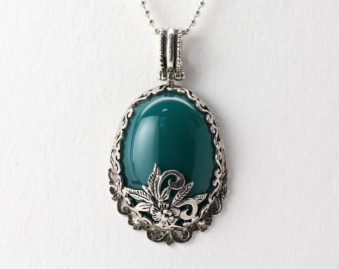 Vintage One of a Kind Garden Necklace, Teal Chalcedony,  Sterling Silver