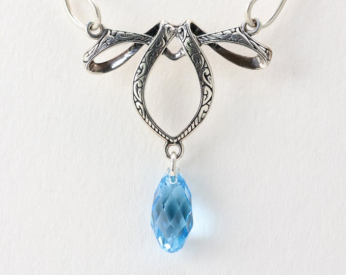 Blue Ice Dew Drop Necklace, Lead Free Swarovski Crystal, Sterling Silver