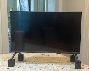 Mid Century Modern TV Riser Set of 4, 3D Printed Black Tan Geometric Soundbar Stand