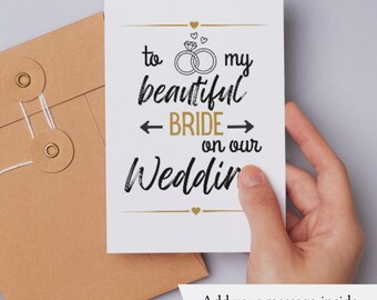 Card for Bride - To My Beautiful Bride On Our Wedding Card - Card for Wife - Card for Fiancé - Wedding Day Card - Card from Husband