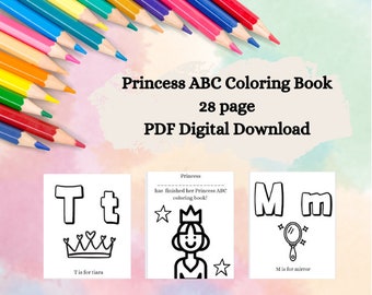 Princess ABC Coloring Book - Alphabet Coloring Book - Preschool - Letter Recognition - Kid Coloring Book  - Letter Practice