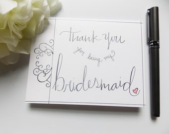Thank you For Being My Bridesmaid Card - Bridal Party Thank You Card - Bridesmaid Gift - Bridesmaid Card - Maid of Honor Card - Handmade