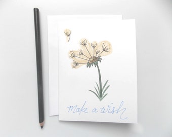 Birthday Card - Happy Birthday Card - Dandelion Birthday Card - Mom, Sister, Daughter Birthday Card - Flower Birthday Card- Make A Wish Card
