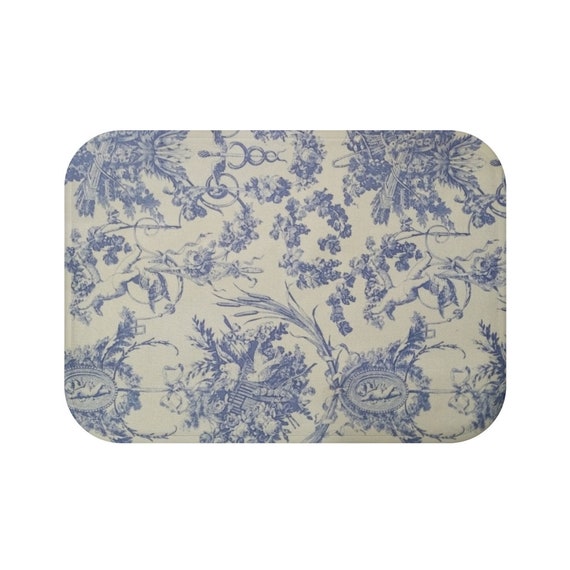 Victorian Blue Toile Bath Mat Etsy