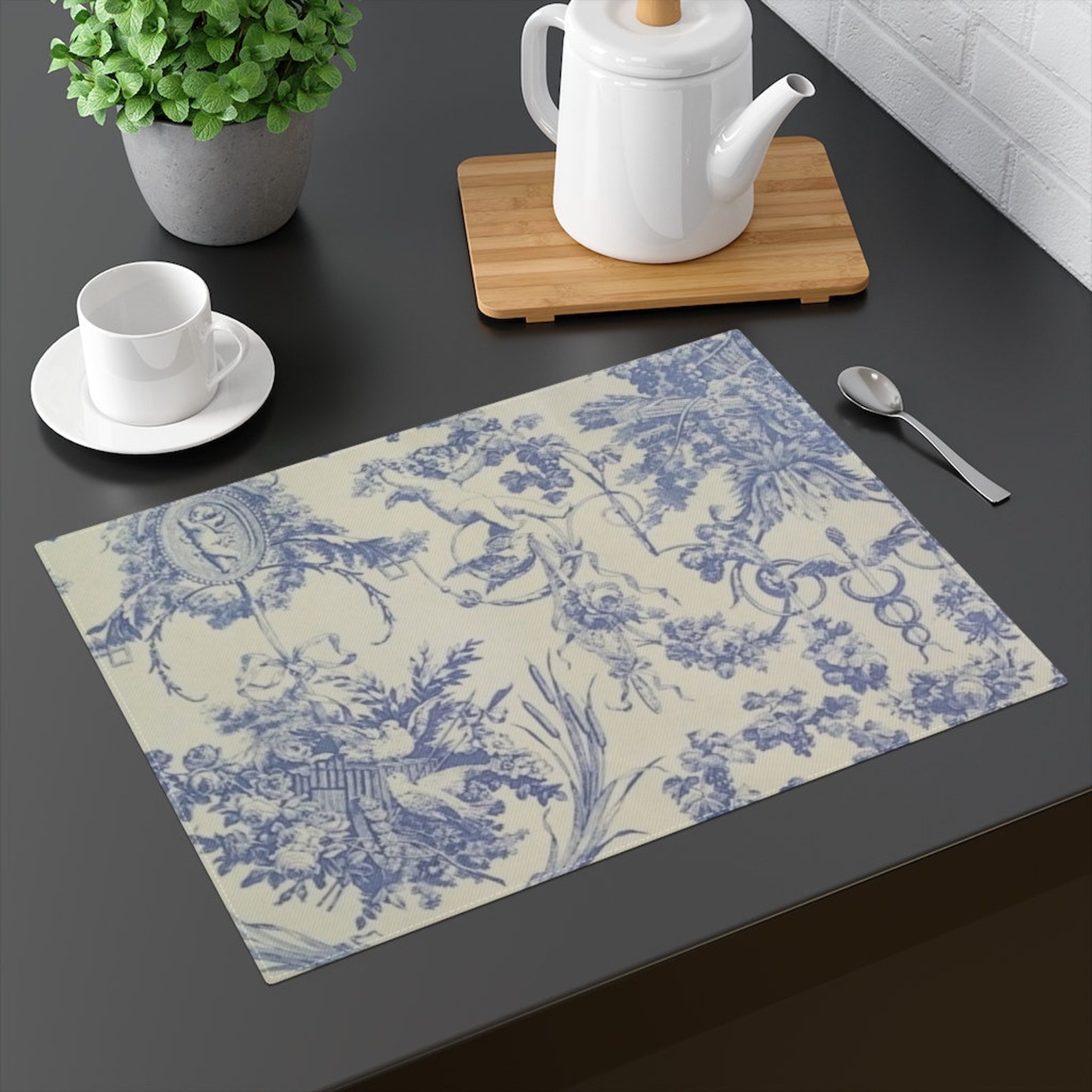 Victorian Blue Toile Placemat Etsy