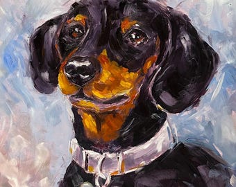 Dackel Hund Druck eines original Ölgemäldes - Impressionismus Kunst, Geschenk für Hundeliebhaber