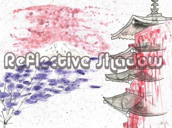 Pagoda 4x6 Blossom Watercolor Painting Print 4x6 Splash