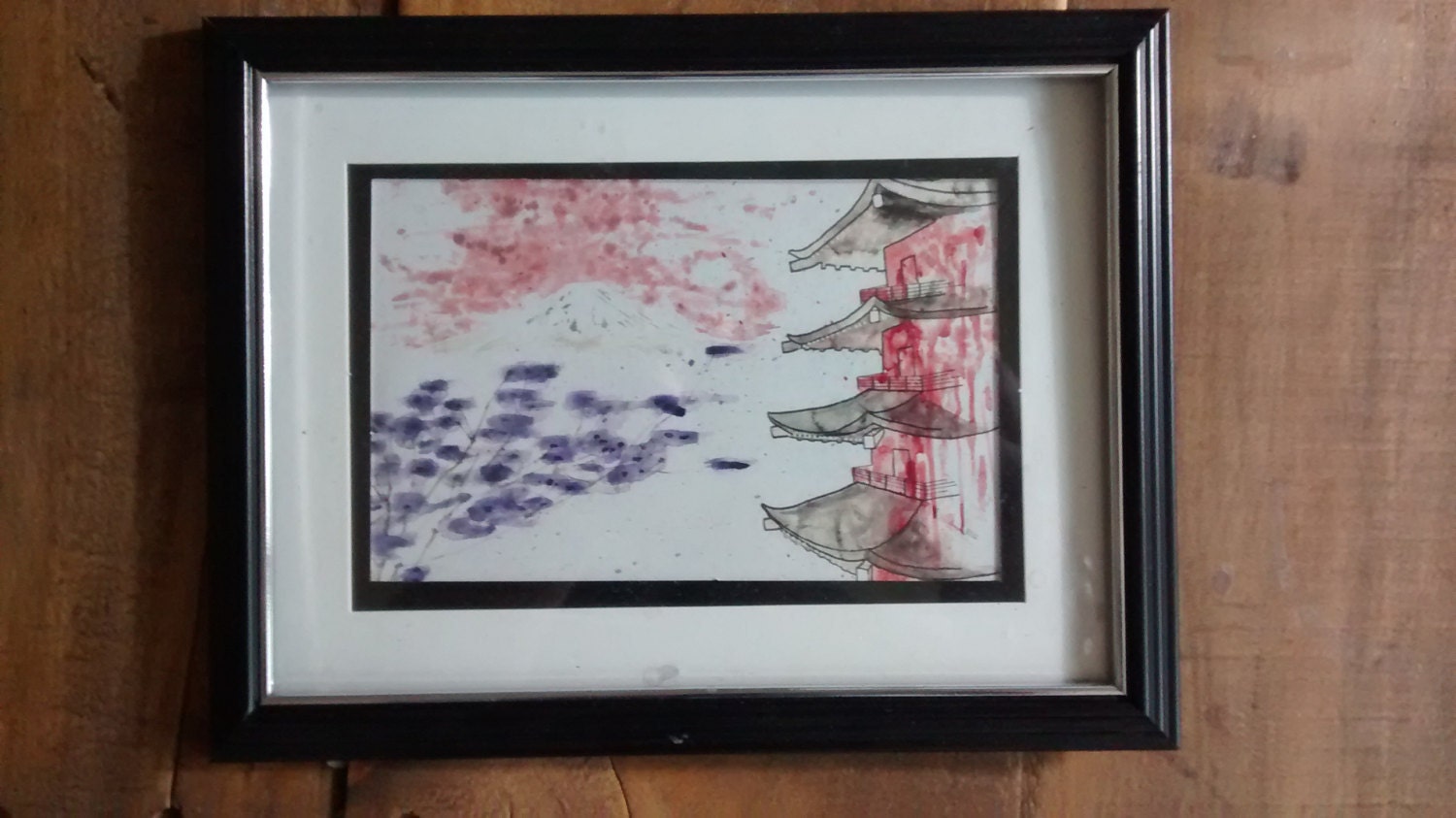 Pagoda 4x6 Blossom Watercolor Painting Print 4x6 Splash