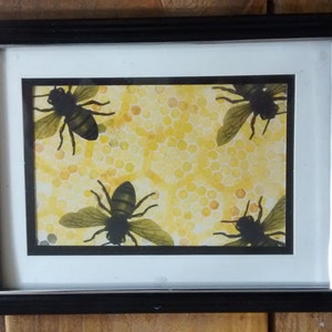 Bijenkorf 4x6 honingbijen aquarel schilderij print splash artwork stuk briefkaartformaat