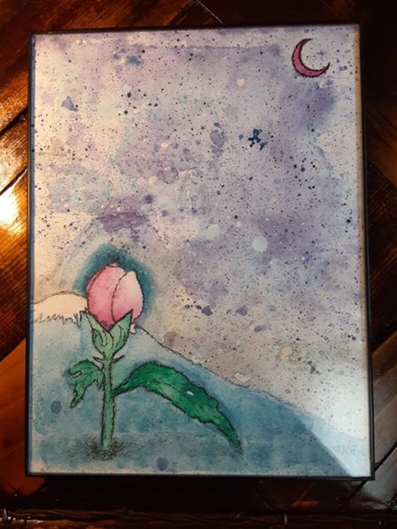 Original Artwork Watercolor Painting Flower in the Snow Etsy