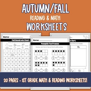 Fall Math & Literacy Worksheets: 1st Grade Autumn Activities (20 Pages)