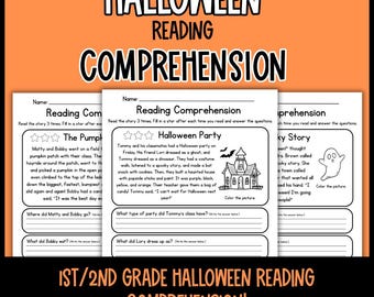 Halloween Reading Comprehension Worksheets: 1st & 2nd Grade Literacy (10 pages)