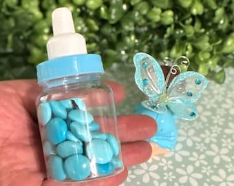 Fillable Blue Milk Bottle Baby Shower Party Favors (Set of 12 bottles)