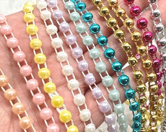 6mm Flat Back Pearl String, 3-Yard Half Pearl Bead Trim, Faux Pearl Garland for Party Favors, Weddings and Crafts