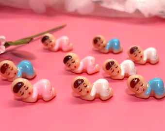 Mini Sleeping Baby Figurines, Baby Shower Favors, Diaper Cake Decorations, Gender Reveal Decor, Tiny Baby Embellishments (24 per pack)