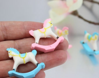 12 MINI Rocking Horse - Baby Shower Embellishments  for gender reveal, cup cake toppers, diaper cake decorations, baby shower charms