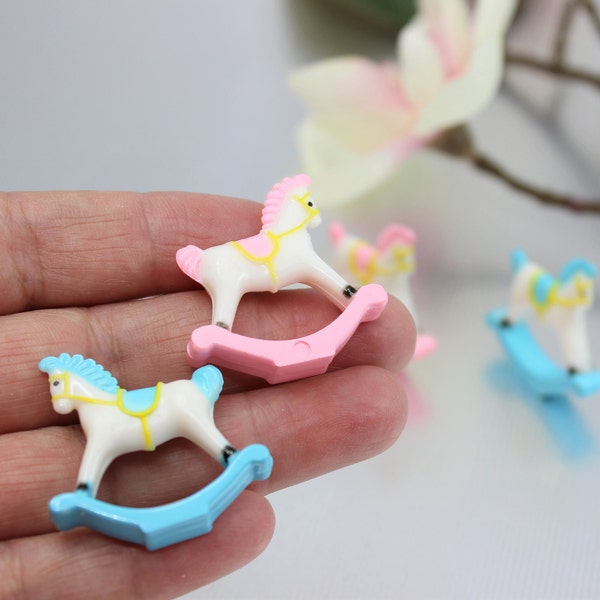 12 MINI Rocking Horse - Baby Shower Embellishments  for gender reveal, cup cake toppers, diaper cake decorations, baby shower charms
