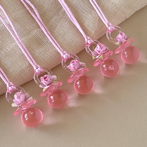 Pink Pacifier Necklaces – Set of 24 Mini Acrylic Baby Shower Favors | Floral “It’s a Girl” Dummy Charms, Gender-Reveal Décor
