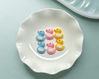 Flat-back Mini Resin Duck Cabochons: Blue, Pink, Yellow - Baby Shower Supplies (Set of 12)