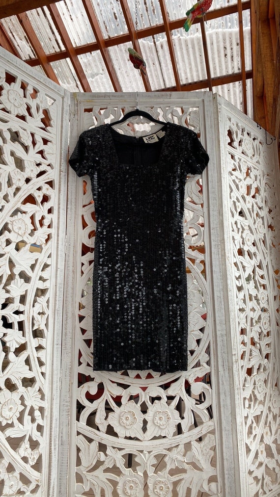 slim fit dress slacks Sequin Square Neck Bodycon Midi Dress With Scalloped Hem - Black