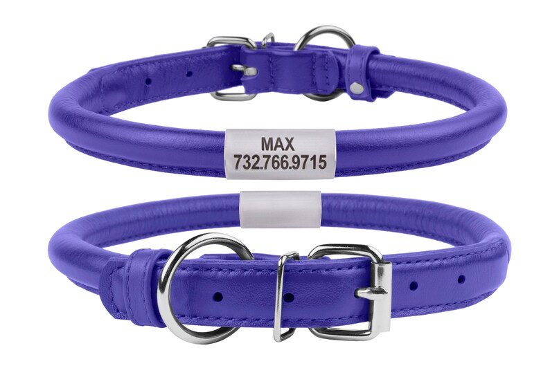 Purple Dog Rolled Leather Matching Collar with Free ID Tag and Etsy