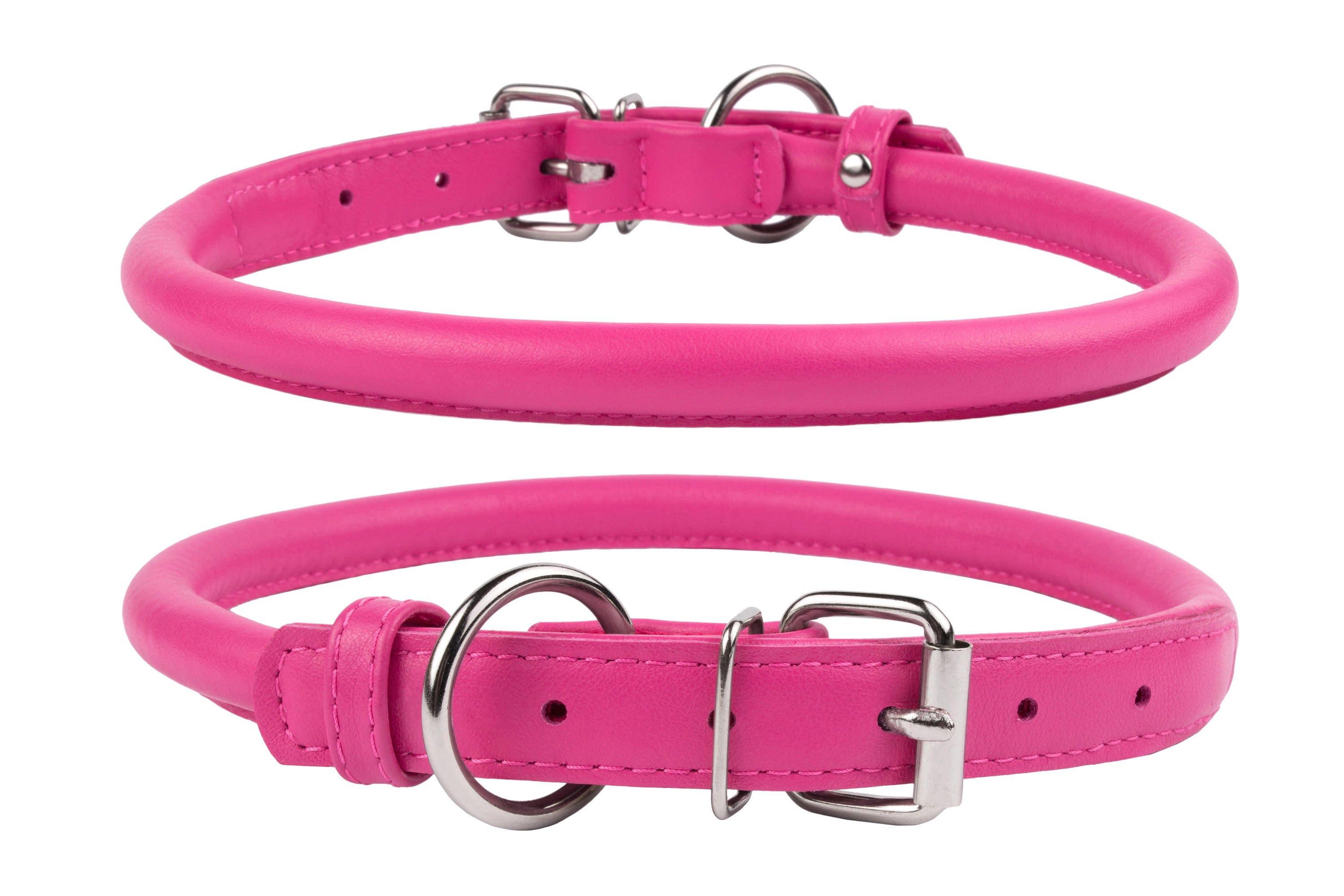 Rolled Leather Dog Collar Pink OPTIONAL ID TAG Extra Small | Etsy