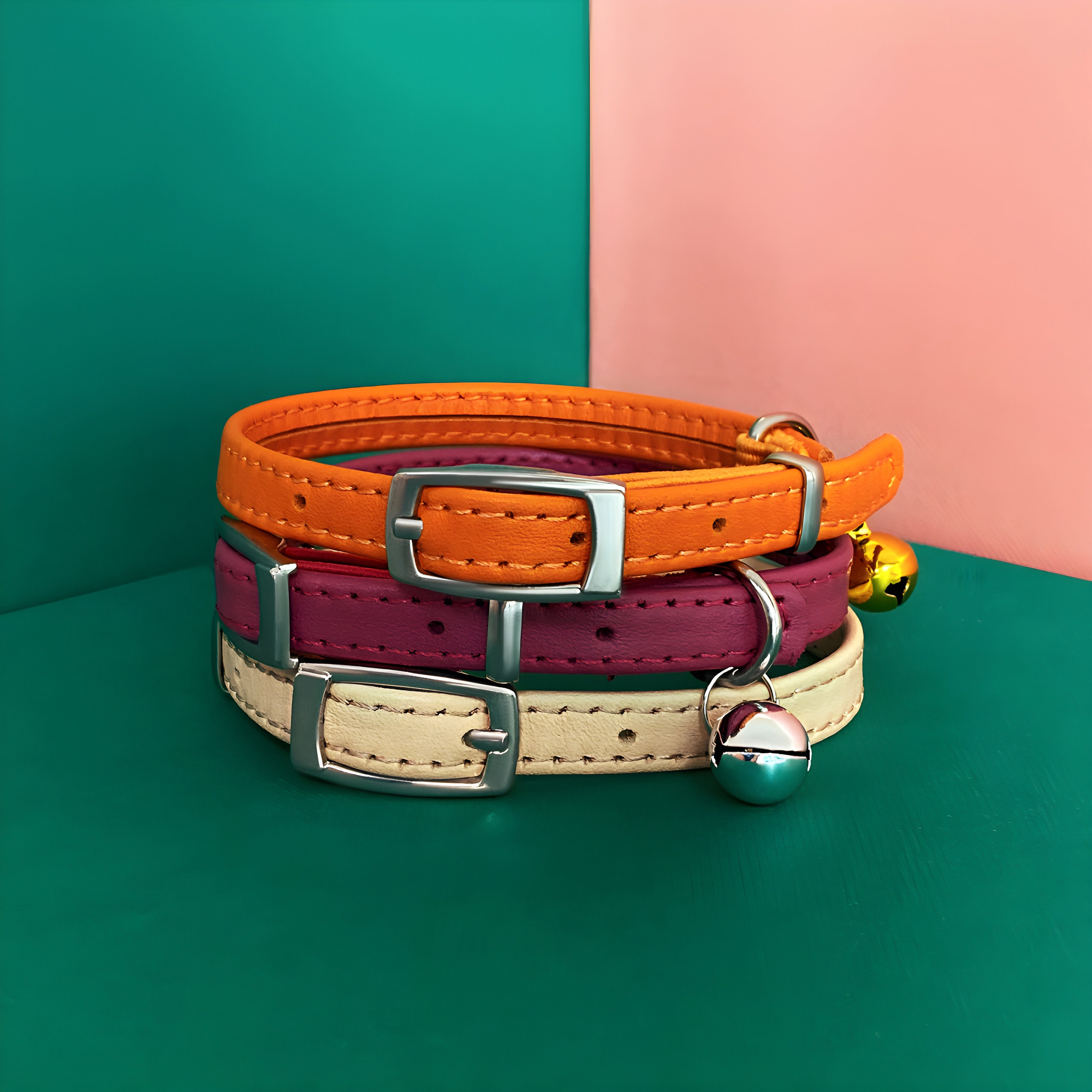 Leather Cat Collar Kitten Collars With Bells Breakaway Cat