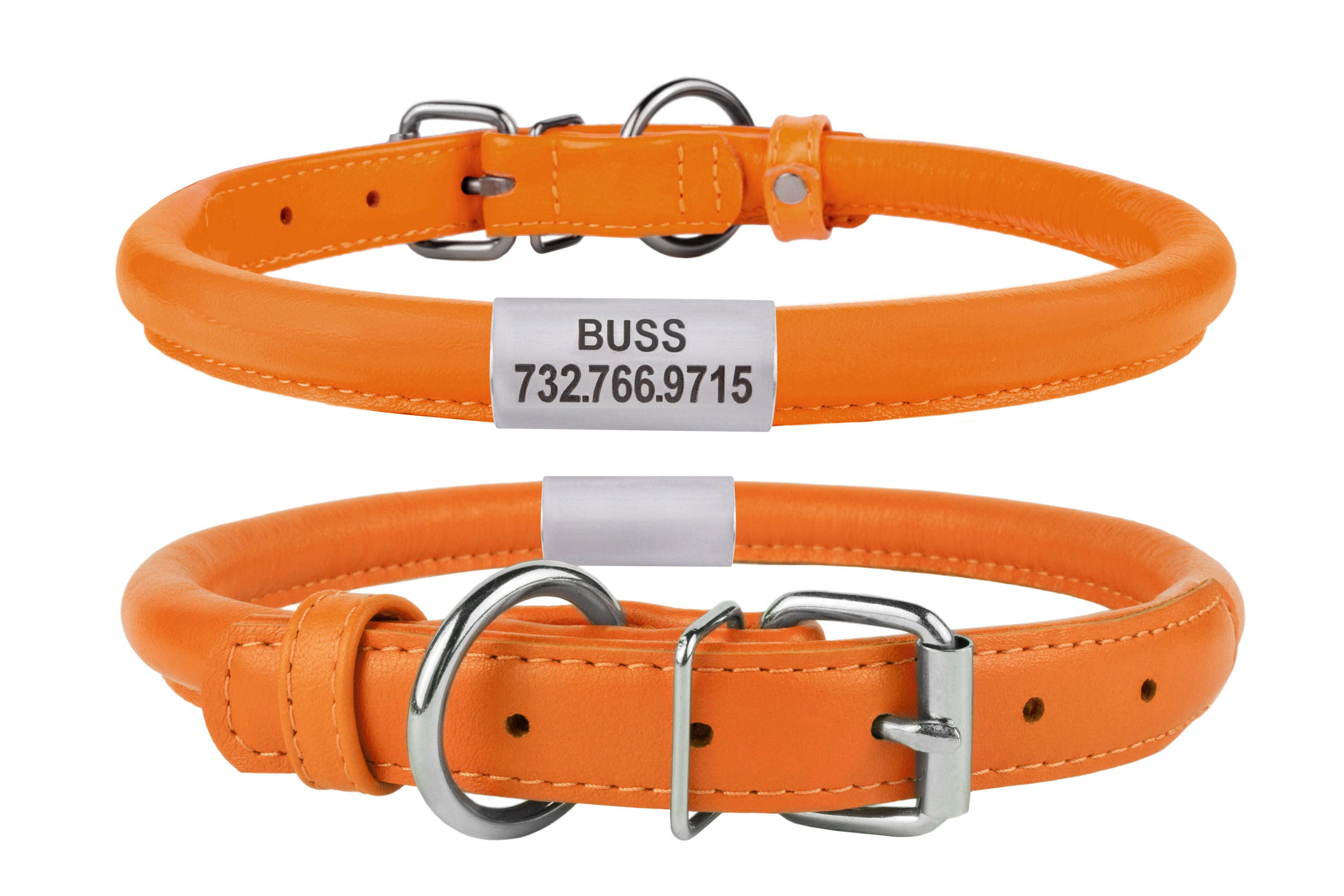 Orange Dog Rolled Leather Collar with Free ID Tag and Leash Etsy