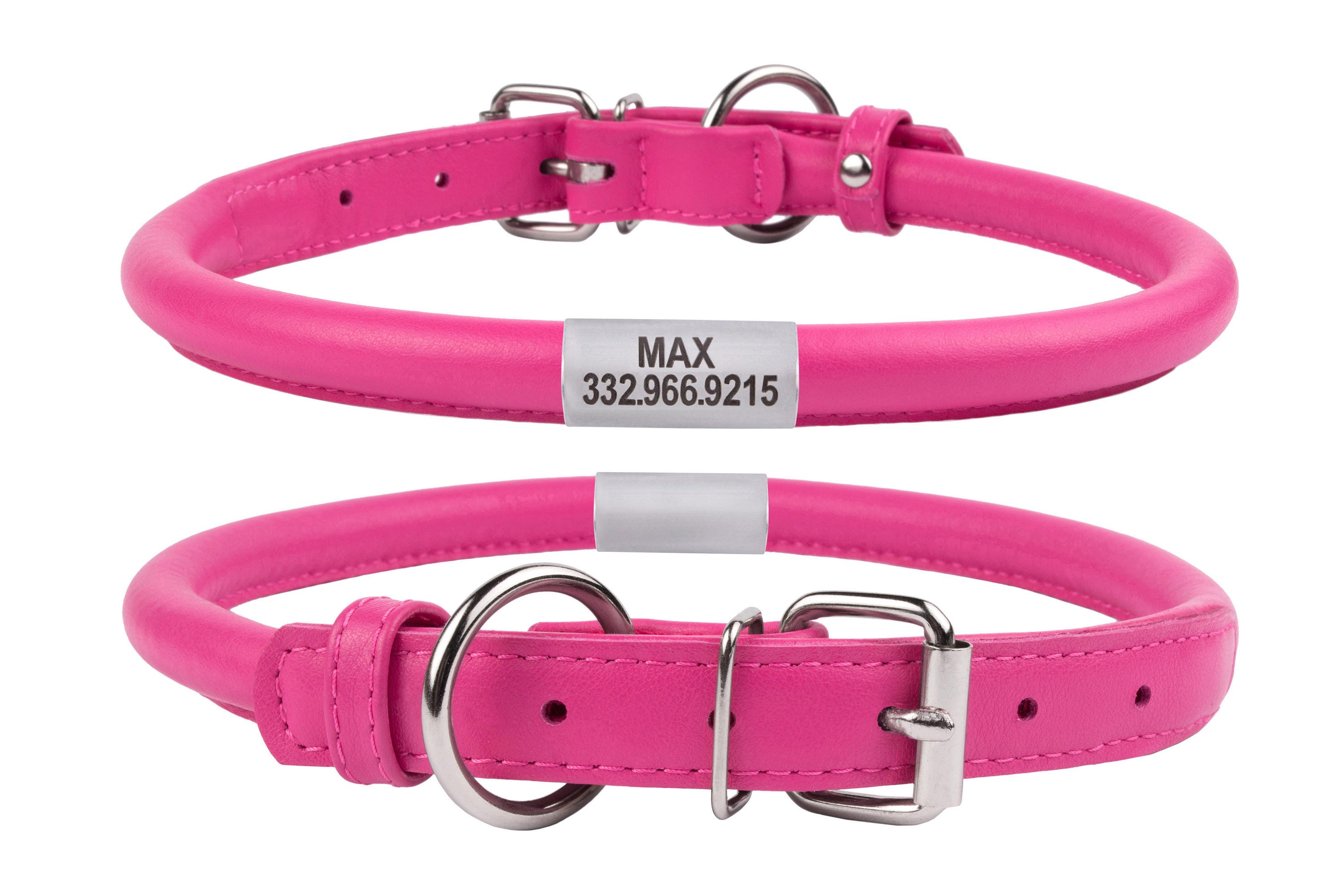 Rolled Leather Dog Collar Pink OPTIONAL ID TAG Extra Small Etsy